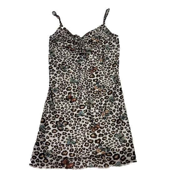 Rue 21 Cami Dress Women's Large Brown Butterfly Cheetah Print Fairy Core Grunge - Picture 1 of 9